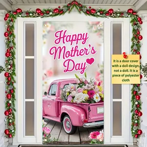 Mother's Day Door Banner, Durable Polyester, Truck & Floral Design, Indoor/outdoor Use, Hanging Decoration, Party Decor, No Power Needed