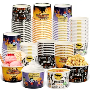 100 Pcs Halloween Treat Snack Cups, 9 oz Disposable Halloween Ice Cream Cups, Trick or Treat Dessert Bowls, Suitable for Hot and Cold Drinks Halloween Soup Bowls, Halloween Party Decorations Tableware