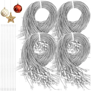 480 Pcs Christmas Ornament Hooks, Ornament Hangers with Snap Ornament String for Christmas Tree Holiday Party Hanging Ribbon Decorations Ropes Easy and Fast Locking(Silver)