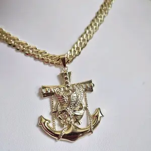 (C93) (50) Gold Anchor Pendant Necklace with Eagle Charm and Braided Chain 24 inch for Men Women