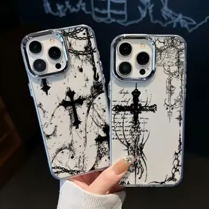 Cool dark gothic cross mark Protective Phone Case For iPhone 17 16e 16 15 14 13 12 11 Pro Max X 8 7 Air Plus Plating Transparent Soft Cover Accessories