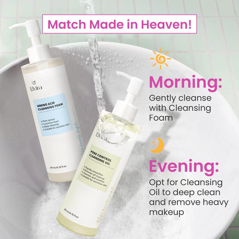 Elvira Pore Control Cleansing Oil Facial Cleanser, Daily Face Wash for Makeup & Blackhead Remover, Deep Cleansing Without Dryness, Fragrance Free & Non-Comedogenic for All Skin Types, 6.76 fl oz Facial Cleansing Comfort Skincare