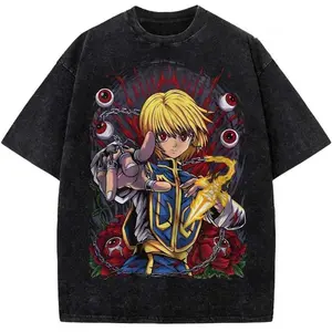 Anime Hunter X Hunter Manga Peripherals Tees Killua GON Kurapika Leorio Graphic Print Washed Vintage T-Shirt Cotton Harajuku Tee