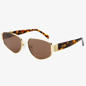 Freyrs 196-3 Sunglasses Retro Gold Frame Style with Tortoiseshell Arms & Warm Brown Lenses for Everyday Wear & Travel