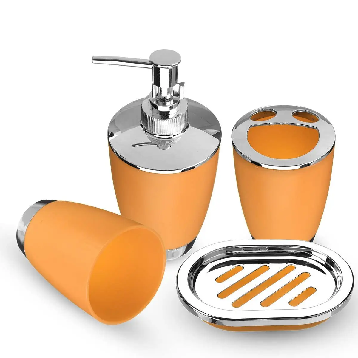 Watson Modern Eco-Friendly Acrylic Orange-Silver Bathroom Accessory Set - Soap Dispenser and Bathroom Organizers Included
