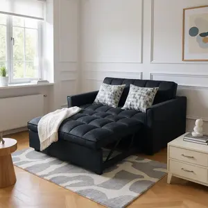 Convertible sofa bed, pull-out sofa, modern double sofa bed with adjustable backrest and side storage pockets, suitable for living rooms, corduroy fabric