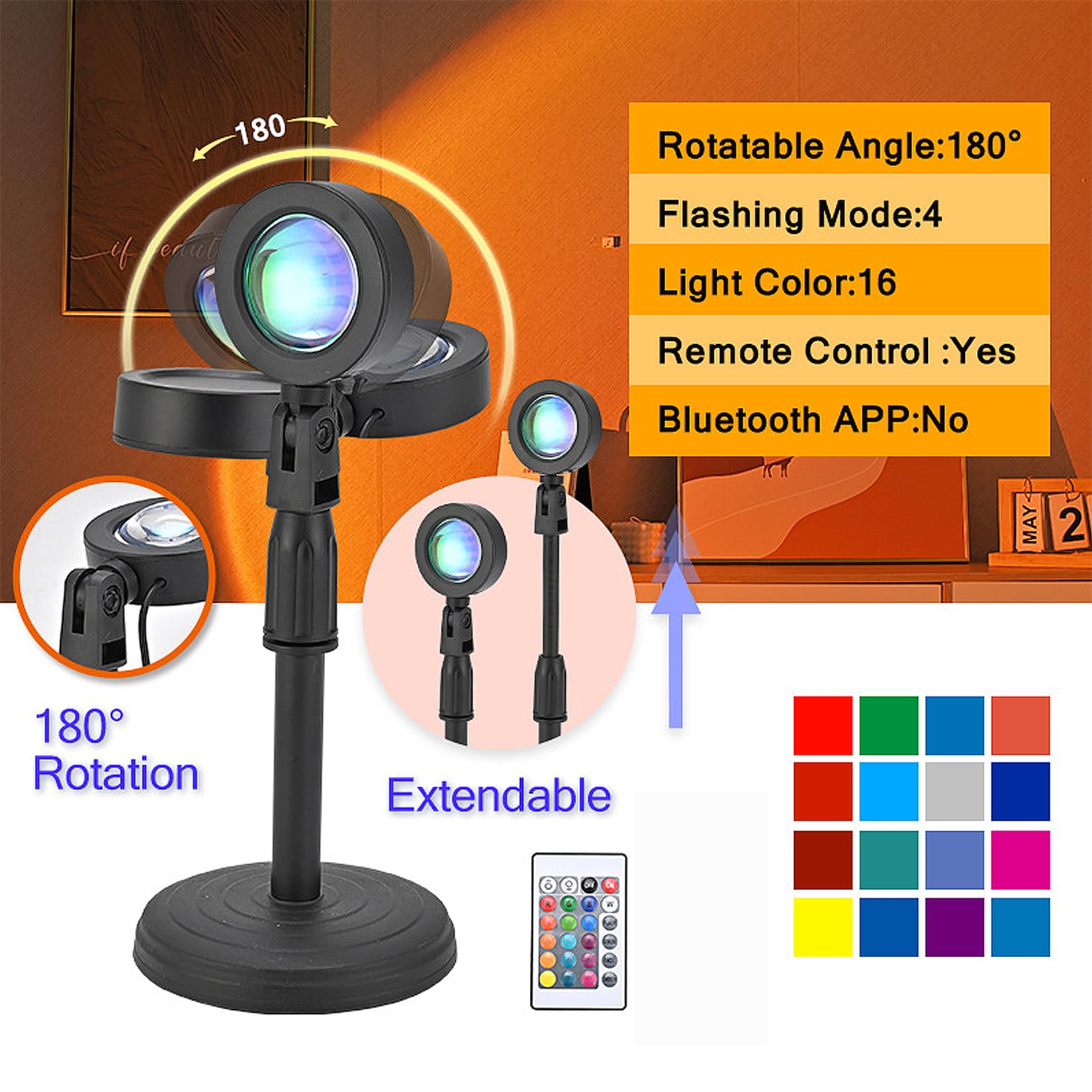 "Sunset Lamp Projector, Rainbow Projection Led Lights with Remote,  Multicolor Changing LED Night Light, Sunlight Light for Photography Selfie Party, Home Bedroom Decor Xmas Gifts for Women "