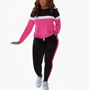 Women's Sportswear Two Piece Outfit Long Sleeve Sweatshirt and Jogger Pants Set Crew Neck Casual Lounge Set Breathable Comfortable Fabric Athletic Tracksuit for Fitness Running Errands Travel Daily Wear Relaxed Fit Active Fashion Outfit