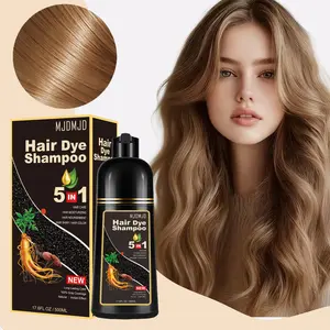 Black Hair Dye Shampoo 5-in-1, Natural Hair Coloring Shampoo with Ginseng Extract for Women & Men, Herbal Gray Hair Coverage, Long-Lasting black hairdye 500ml (Black)