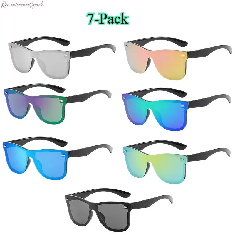 Unisex 7-Pack Sports Sunglasses, Ergonomic Wraparound Frames, Shatterproof Mirrored Lenses, UV400 Windproof Anti-Wind & Sand Protection for Eyes, Cycling Fishing, All Seasons Sports Eyewear