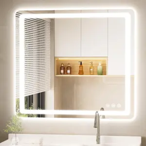 40 x 36 led bathroom mirror with lights antifog tricolor lighting wall mounted shaving mirror with touch sensor waterproof smart led vanity mirrortempered glass dimmable smart mirror