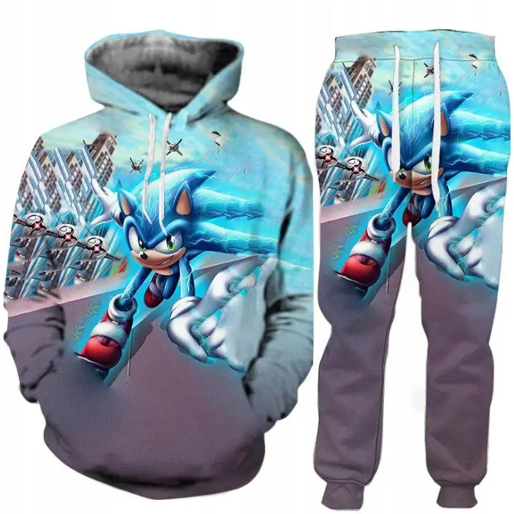 Men's wolf print hoodie and sweatpants set - casual streetwear, polyester blend, machine washable - perfect choice for spring and autumn seasons Men's wolf print hoodie and sweatpants set - casual streetwear, polyester blend, machine washable - perfect choice for spring and autumn seasons