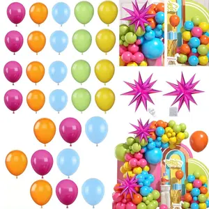 1Set Balloon Arch, Rainbow Balloon Garland with Rose Red Yellow Orange Blue Green Latex Balloons Rose Red Foil Balloons for Birthday Aloha Luau Fiesta Party Decorations