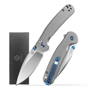 LYNX Scout 14 Folding EDC Pocket Knife, 14C28N Premium Stainless Steel Blade, Aluminum Handle with blue accents.