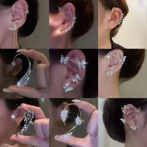 Dongdaemun butterfly ear hook earrings one piece without piercing high-end star tassel snowflake 2025 cut around ear necklace