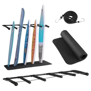 VEVOR 5-Tier Vertical Surfboard Wall Mount, Adjustable Metal Multi-Board Surfing Accessories with Sponge Pad, Storage & Display Stand Organizer for Surfboards, Snowboards (Father's Day Gift)