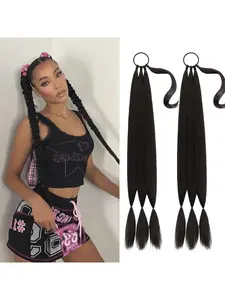 2PCs 32 Inch Long Braided Ponytail Extension - Sleek Wrap Around Natural Braid Ponytail Hair Extensions with Hair Tie - Synthetic Pony Tails Hairpieces for Women
