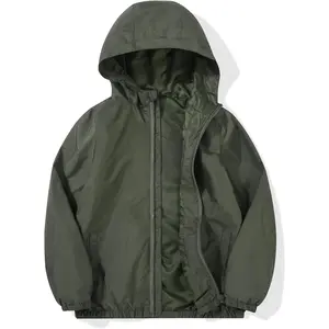 Kid Boys Lightweight Water-resistant Breathable Windbreaker Hooded Raincoat Outerwear