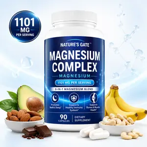 Nature's Gate 8-in-1 Magnesium Complex Supplement - 1101mg Elemental Magnesium, 95% Daily Value, 90 Capsules for Deep Sleep, Stress Relief