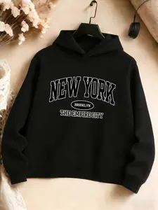Girls Hoodie Sweatshirt 'brooklyn New York Style', Urban Theme Print, Long Sleeve Fitted Casual Wear, Soft Skin-Friendly Fabric