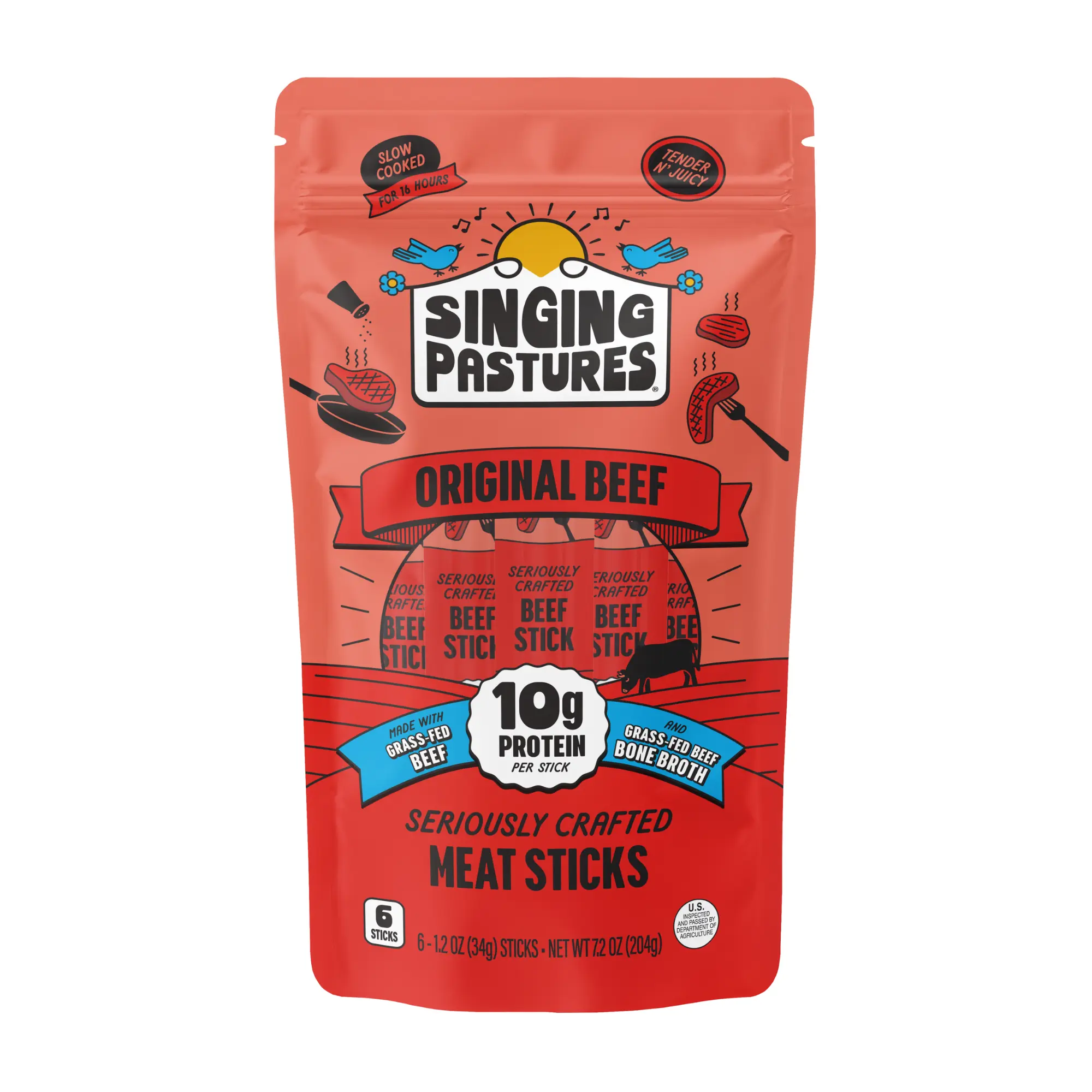 Grass-Fed Beef Sticks - 10g Protein - Singing Pastures Original Beef Sticks