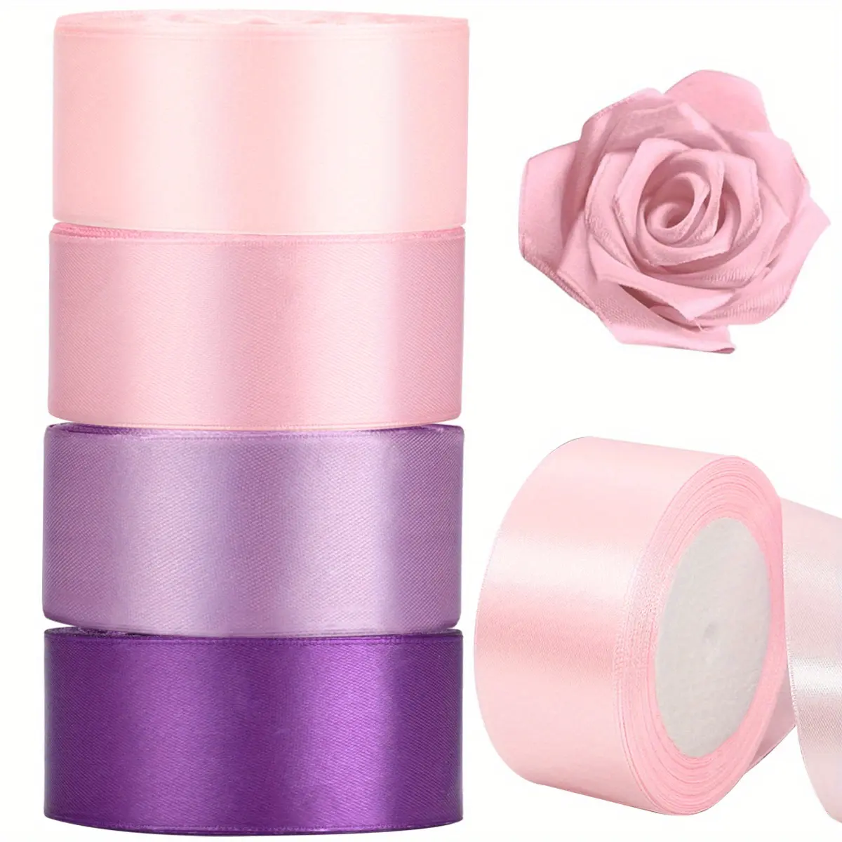 4-Piece Satin Ribbon Set, Rainbow Color Silk Ribbons for DIY Crafts, Wedding Decorations, Gift Wrapping, Bouquet Packaging