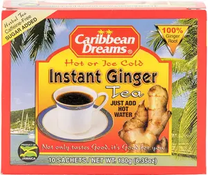 Caribbean Dreams Instant Ginger Tea (10 Sachets) – 100% Natural Jamaican Ginger Drink, Strong Flavor & Aroma, Immune Support Tea