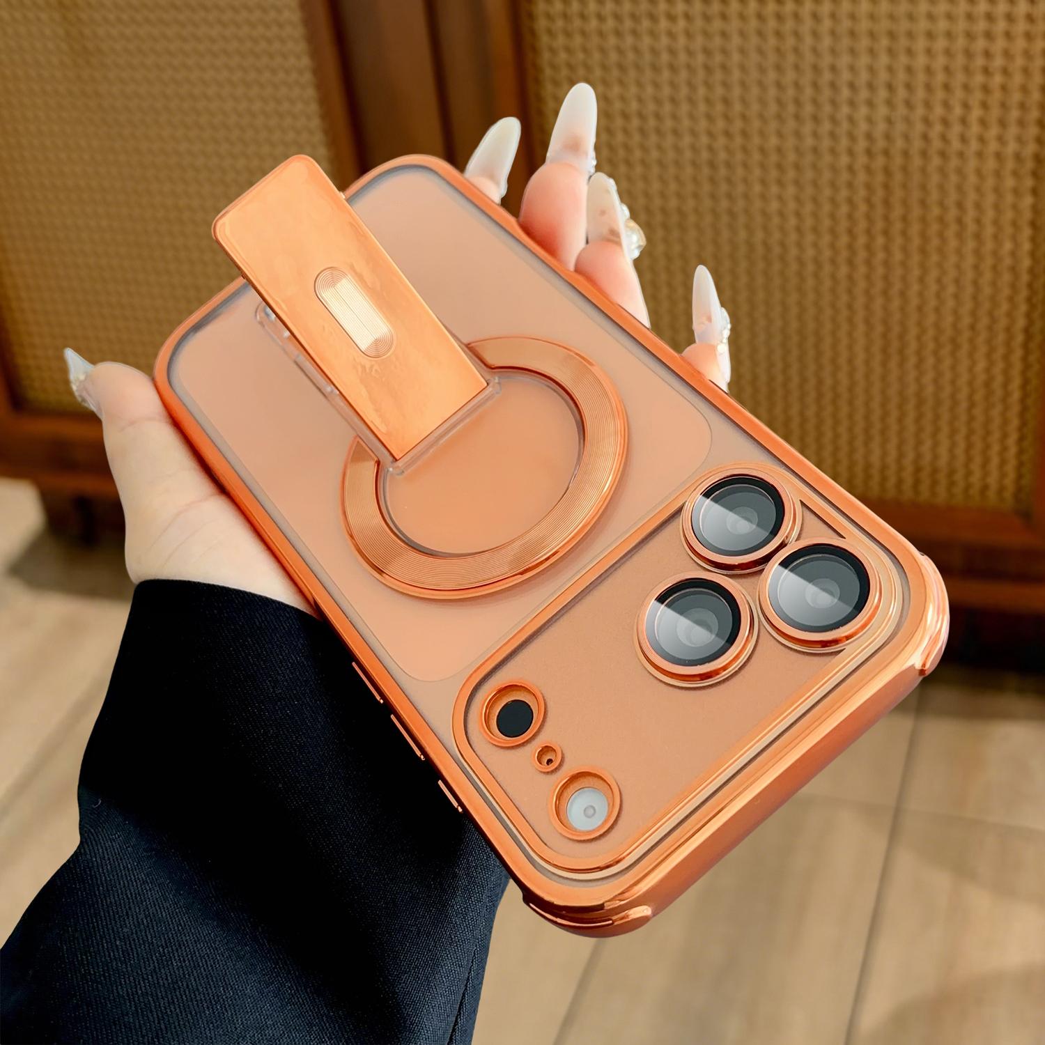 Magnetic Electroplated Clear Case for iPhone 17 Pro Max/17 AIR 16 Pro 15 14 plus 13,Built-in Invisible Kickstand & Camera Lens Protector,Shockproof Protection Transparent Durable Phone Cover