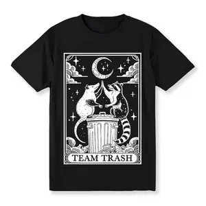 [100% Cotton] Soft & Comfy T Shirt Tarot Card Vintage Team Trash Crescent Moon Opossum Raccoon T-Shirt T-Shirt For Men And Women