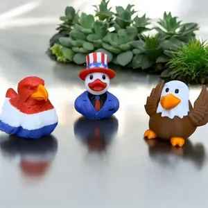 Patriotic USA Duck Figures Uncle Sam & Bald Eagle 3D Printed Decor 4th of July Dashboard Accessory American Flag Gift Cute Collectible Figurines for Holiday Decor