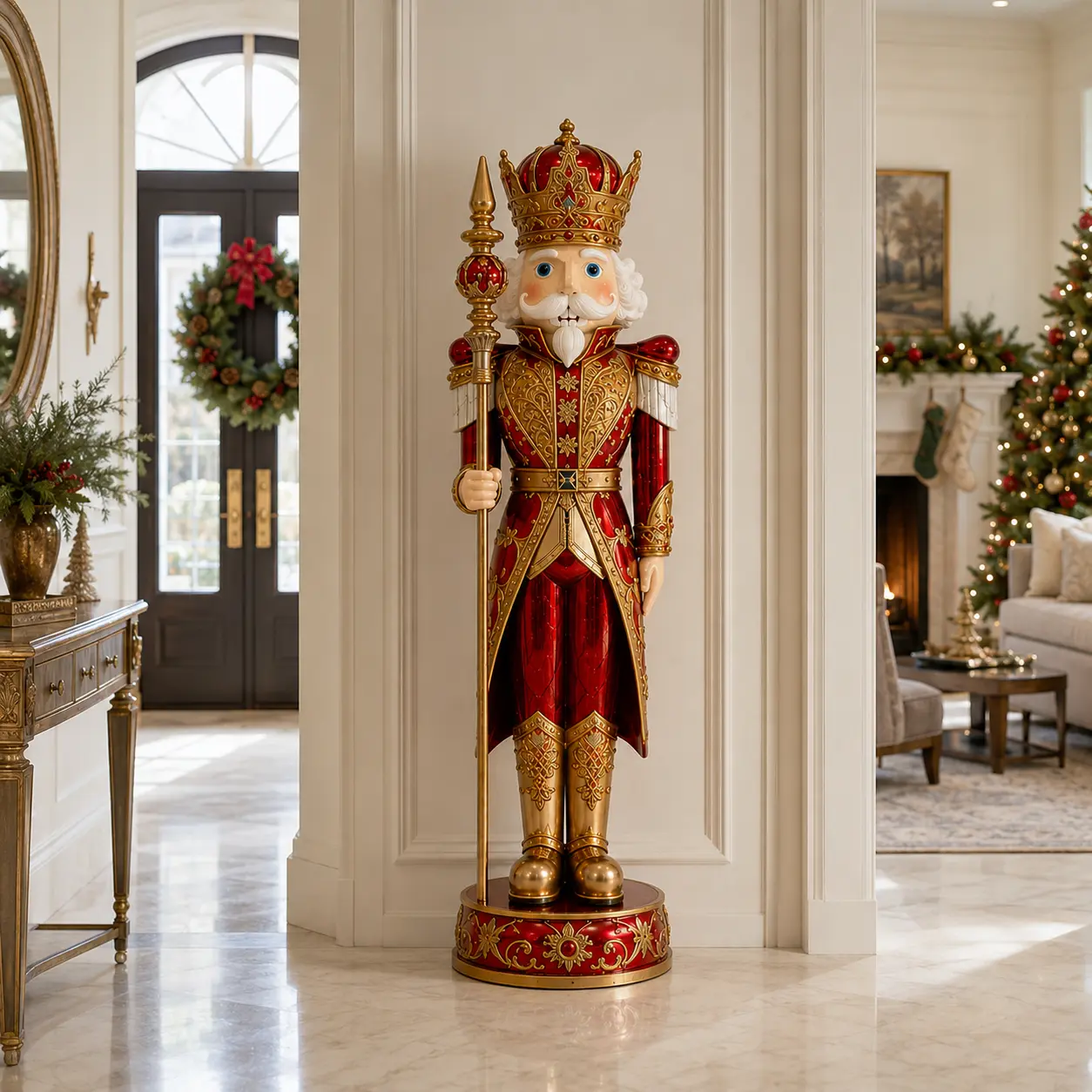 5 FT Metallic Red & Gold King Nutcracker With Staff