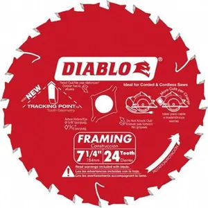 Diablo Tools Wet & Dry Cut Saw Blade: 7-1/4" Dia, 5/8" Arbor Hole, 0.059" Kerf Width, 24 Teeth Round Arbor D0724X