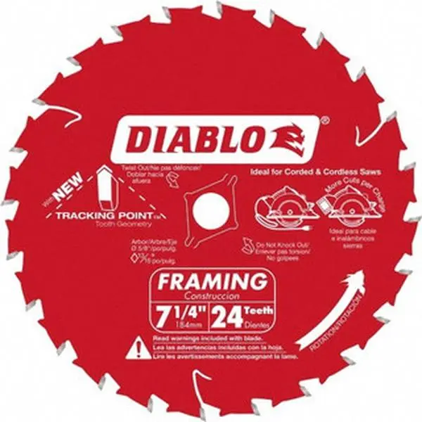 Diablo Tools Wet & Dry Cutting Blade - 7-1/4" Diameter, 5/8" Arbor Hole, 0.059" Kerf Width, 24 Teeth, Round Arbor D0724X