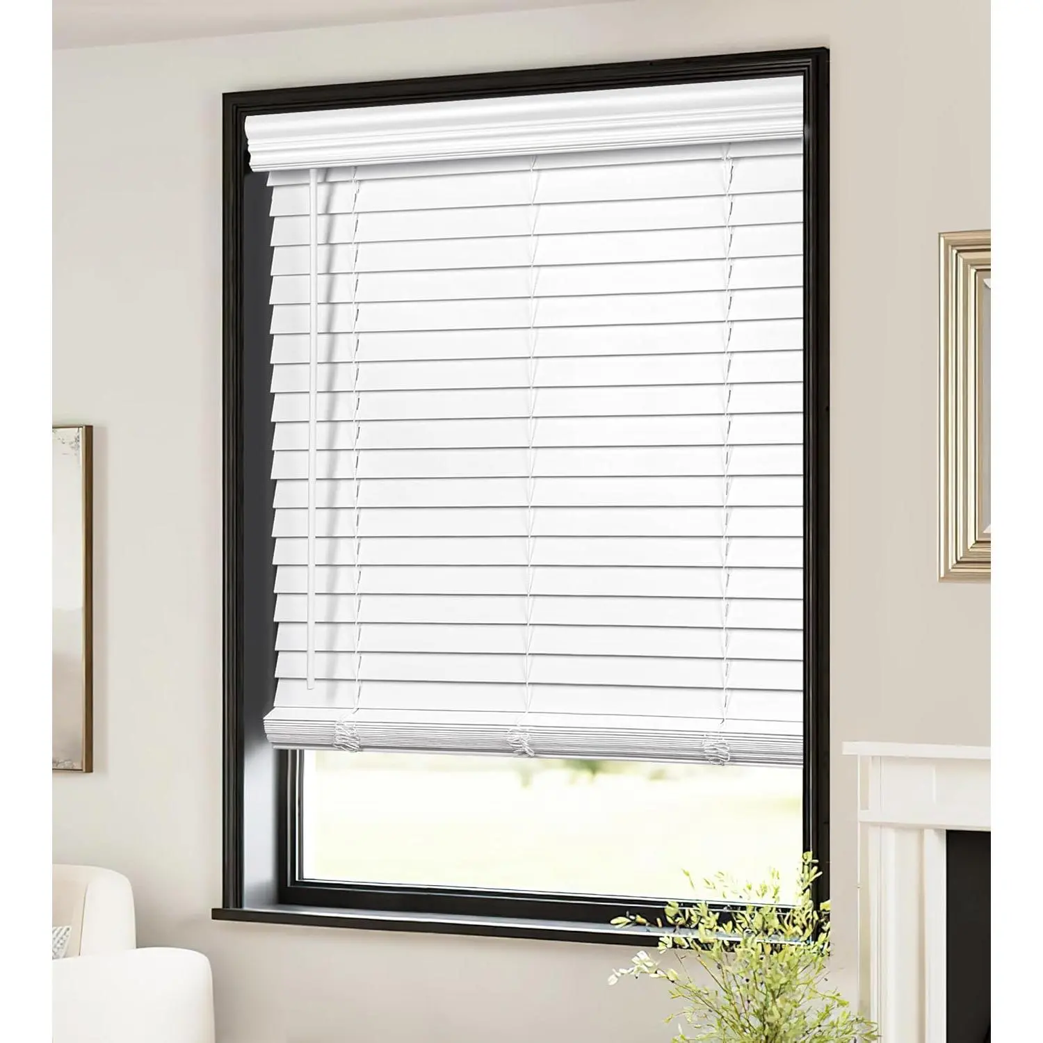 2-inch Cordless Faux Wood Blinds with Royal Valance, Room Darkening Horizontal Window Blinds, Inside Mount Blinds for Windows - Fit for 34.625" W x 36" H - White
