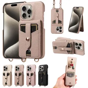 iPhone 17 Mirror Stand Wallet Case with Litchi Texture Card Slot, Magnetic Glass Smartphone Accessories for iPhone 17 Pro Max - Cash Storage, Anti-Scratch, Privacy Shield, Foldable Protection