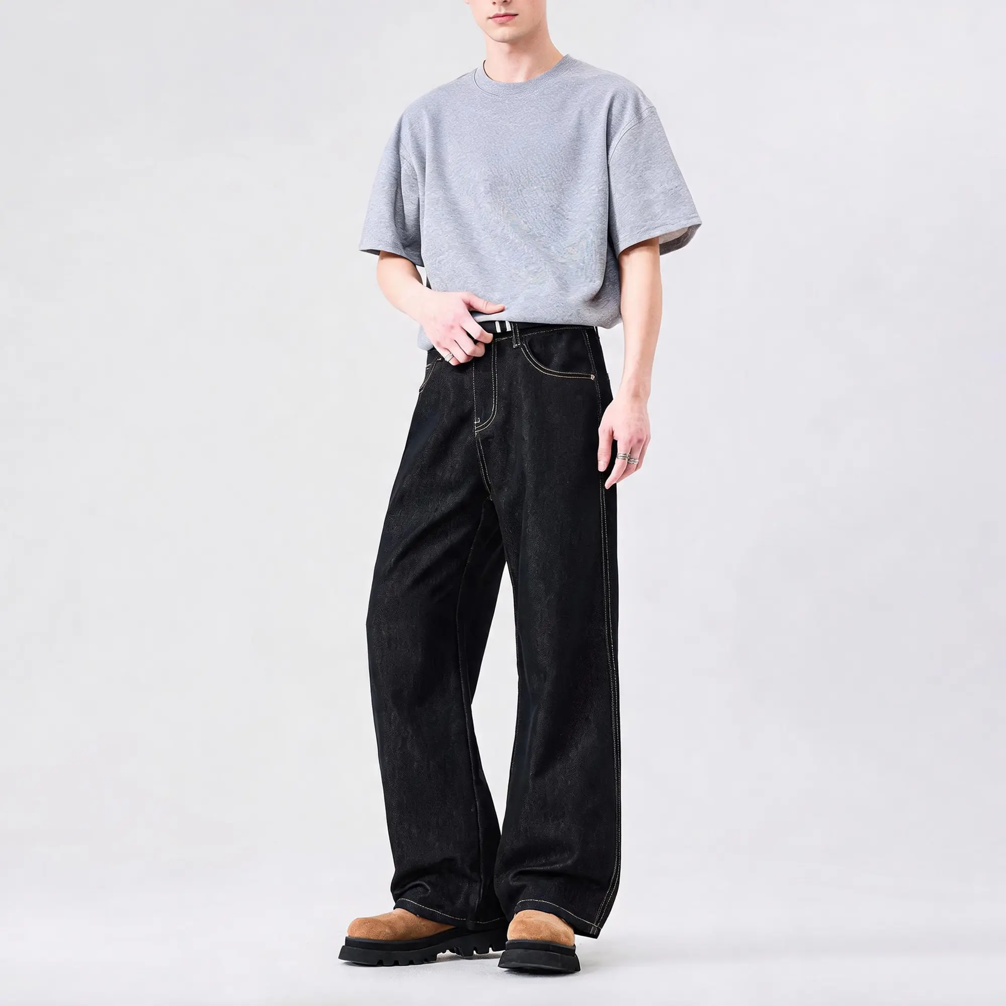 NELEUS Men's Raw Dark Indigo Lyocell Wide Leg Baggy Jeans - Silky, Smooth, Natural Polyester Fabric Unwashed Vintage Casual Plain Tencel Denim Trousers, Cotton, Chic, Long, Buttons, Menswear, Streetwear, Clothes,back to school,back to school haul