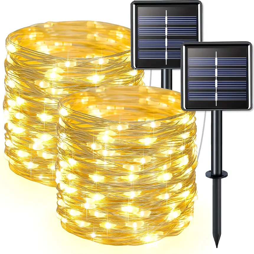 2-Piece 72-ft Solar String Light Set, 200 LEDs, 8 Lighting Modes, IP64 Waterproof, Multiple Colors & Styles, Ideal for Outdoor Patio, Garden Decorations
