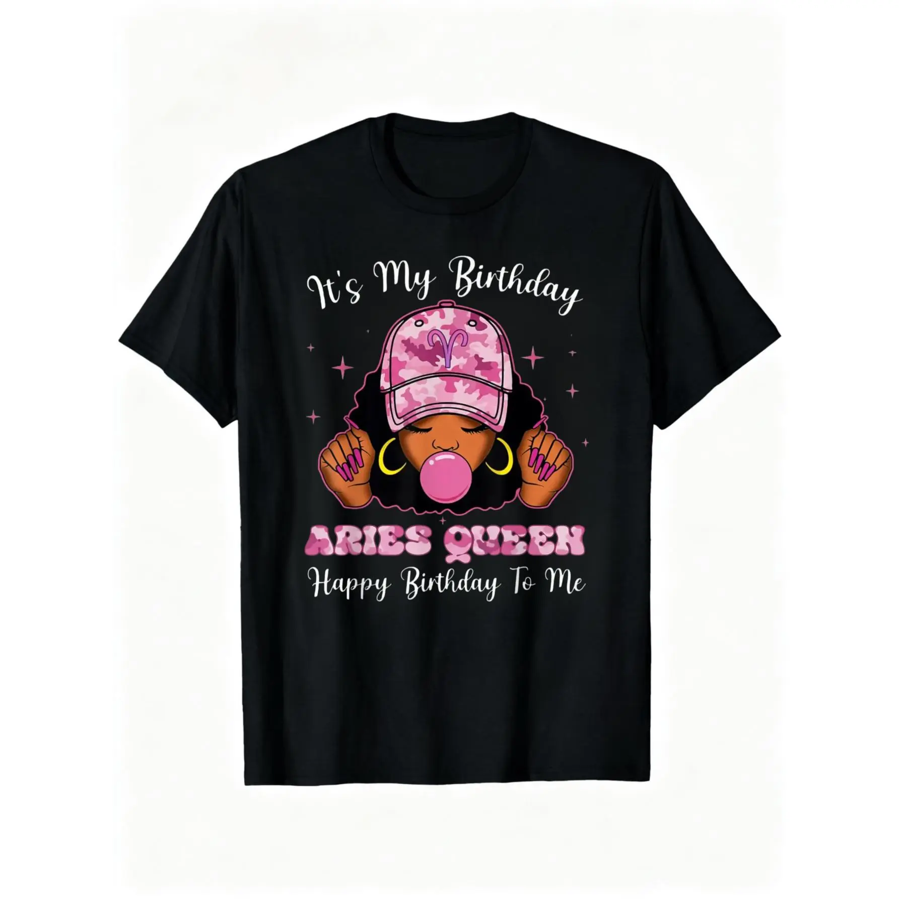 100% Cotton It's My Birthday Aries Queen Black Woman Zodiac Birthday T-Shirt