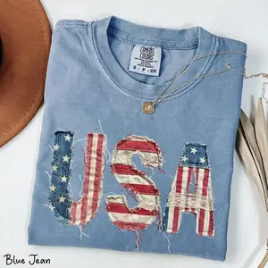 ( FAUX PATCHWORK-PRINT ) Comfort Colors USA Floral PRINT T-shirt, Faux Patchwork Patriotic T-shirt, Vintage USA Flag Shirt, Fourth Of July Mama Shirt, 250 Year Of Freedom Shirt - TrendWear USA