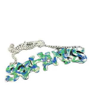 Sea and a Hawk Necklace with Colorful Design and Chain Link Finish