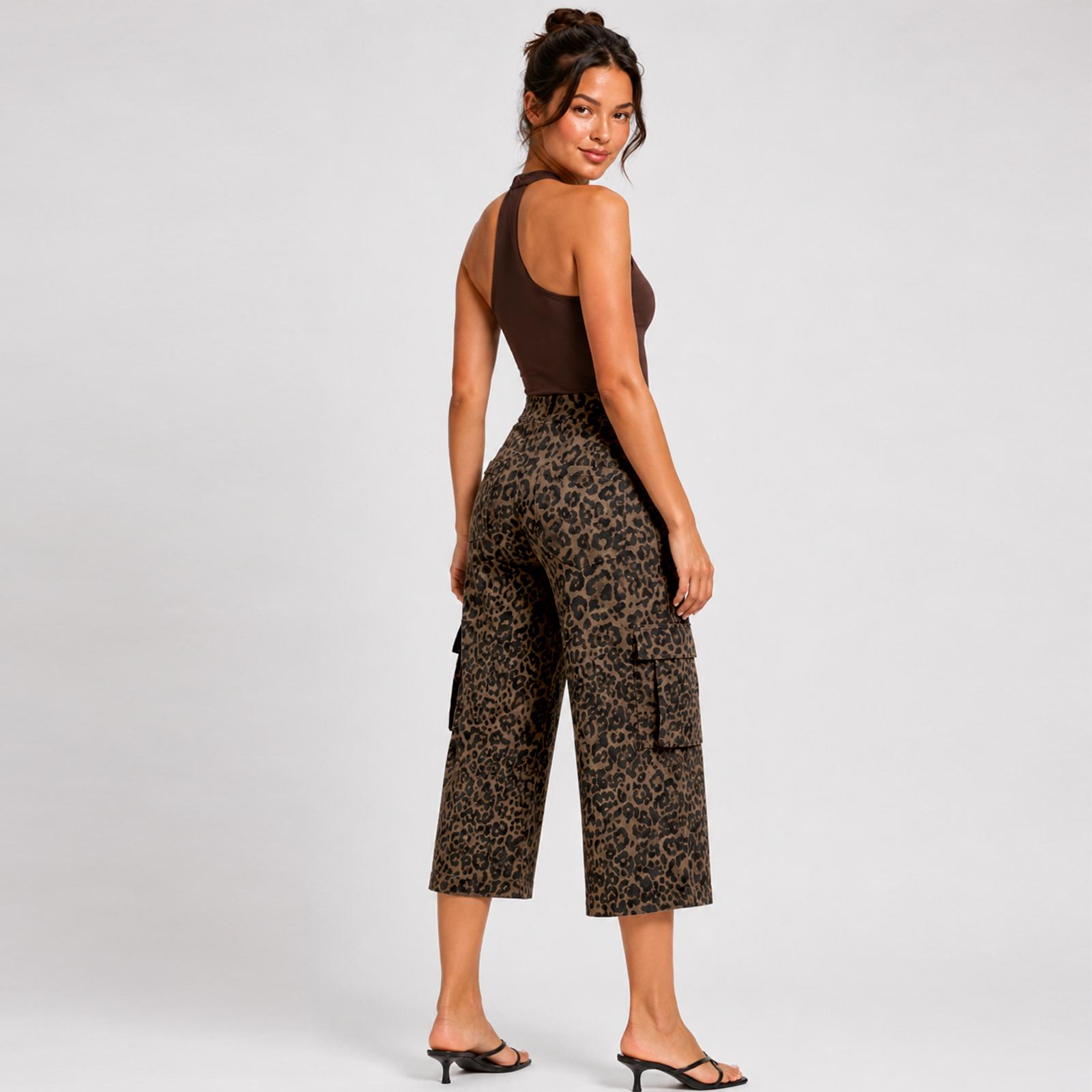 JOJOANS Women's Capri Pants, High-Waisted Stretch Straight-Leg Pants, Workwear-Style Pants with Pockets, Tummy-Control Design