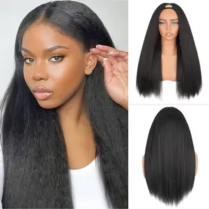 Yaki Straight V Part Wig Silky Straight Natural Wear And Go Black Glueless Wig Heat resistant Synthetic Hair Soft V Part Synthetic Half Wigs for Women Daily Use