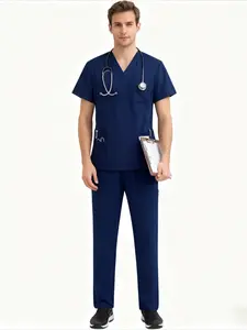 2Pcs Stay Comfortable At Work New Mens Menswear Casual Scrubs Set Tops And Pants Ideal For Nurses Doctors And D-entists M-edical Workwear Uniforms