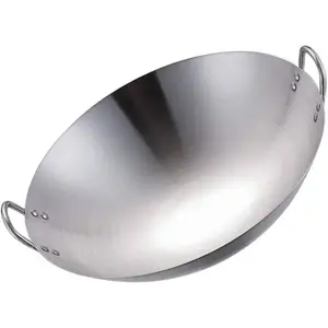 Pots Wok Pan 28cm Double Handle Wok Stainless Steel Wok Fry Pan Large Capacity Saute Pan Round Bottom Wok Multipurpose Stewpot Skillet Works for Gas Cooktops Electric Frying Pan