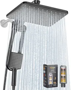 Dual Filtered Rainfall Handheld Shower Head Spray Combo,  7-Mode Shower Head With Handheld Spray Combination, Upgraded 11" High Flow Rain Handheld Spray Combo With Fixed Showerhead, Matte Black
