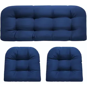 Wicker Chair Cushions,  Outdoor Loveseat Cushions for Patio Furniture, 3 count Wicker Furniture Cushions, 1 Loveseat and 2 U-Shaped Cushions, Blue