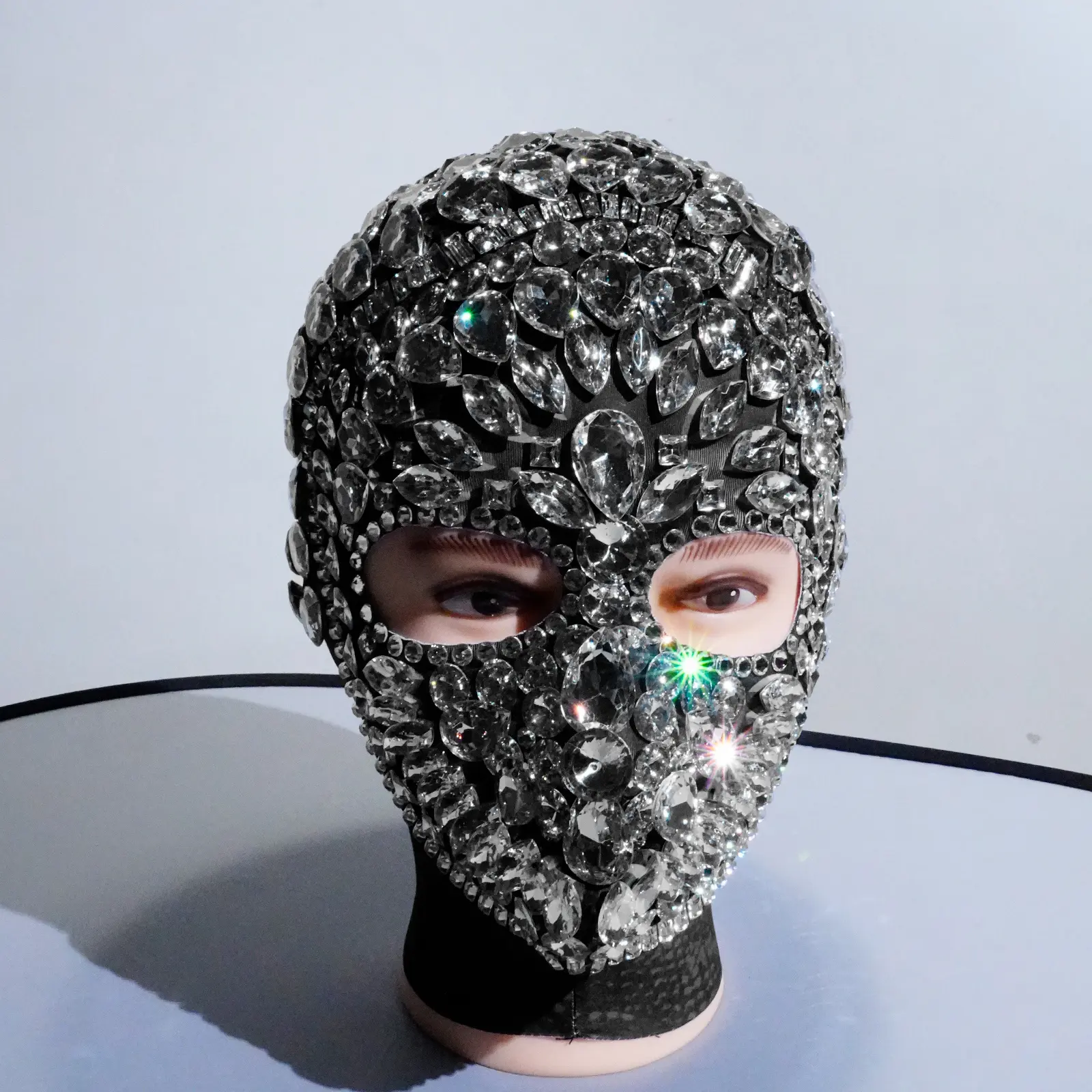 Handmade Clear Rhinestone Balaclava Mask Rave Carnival Cosplay Clubwear Halloween Costume Nightclub Performance Drag Queen Outfit Mask Design Party Accessory