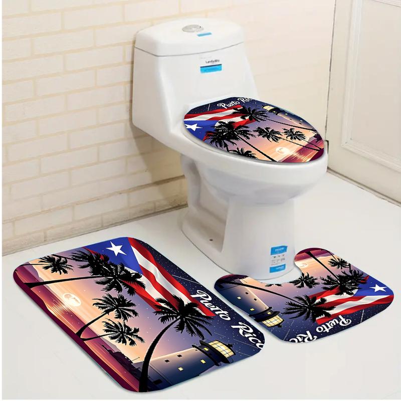 1/4 PC Puerto Rico Summer Unique Elegant Polyester Cloth With 12 Hooks Shower Curtain For Bathrooms Waterproof Quick Drying Machine Washable Home Bathroom Decor Shower Curtain Sets for Bathroom