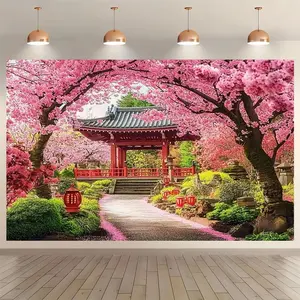 Spring Sakura Vibrant Pink Cherry Blossom Tree Design Garden Wall Tapestry Aesthetic Wall Decor Boho Home Decoration for Bedroom