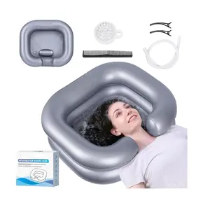 Inflatable Shampoo Basin for Bedridden, Disabled, and Injured - Portable Hair Washing Tub for Dreadlocks and Sink Washing (Silvery)